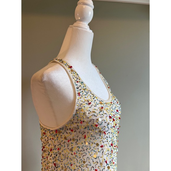 Sam Edelman Tops - Sam Edelman Beaded Sequin Mesh Racerback Tank‎ Top White Multi XS